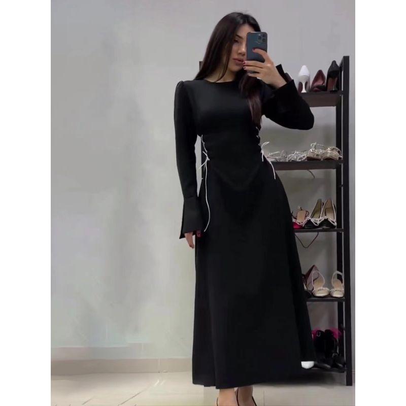 

Модный стиль Платье с расклешенными рукавами и шнуровкой на талии Платье с расклешенными рукавами и шнуровкой на талии Black XL