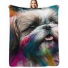 Shih Tzu Synesthetic Splash Painting Artwork Throw Blanket Warm Cozy Throw Blanket for Living Room Couch