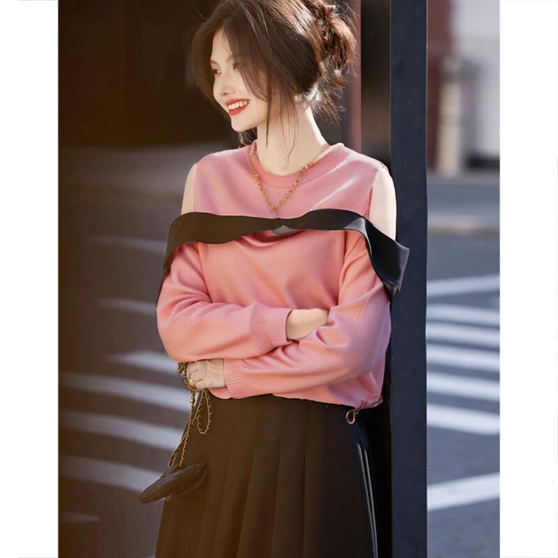 Demana Women's Ruffled Off-Shoulder Color Block Sweatshirt