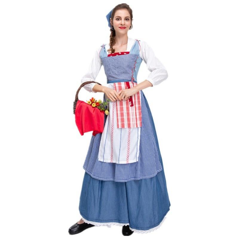 

Cotton Blend Delightful Farm Maid Dress For Women With Vintage European Look Halloween For XXL