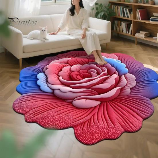 Sunflower Shaped Bath Mat Floor 3D Floral Design Non-Slip Dot-Embossed Backing Quick-Drying Large Rug Plush Carpet Soft Comfort Home Decor Moisture