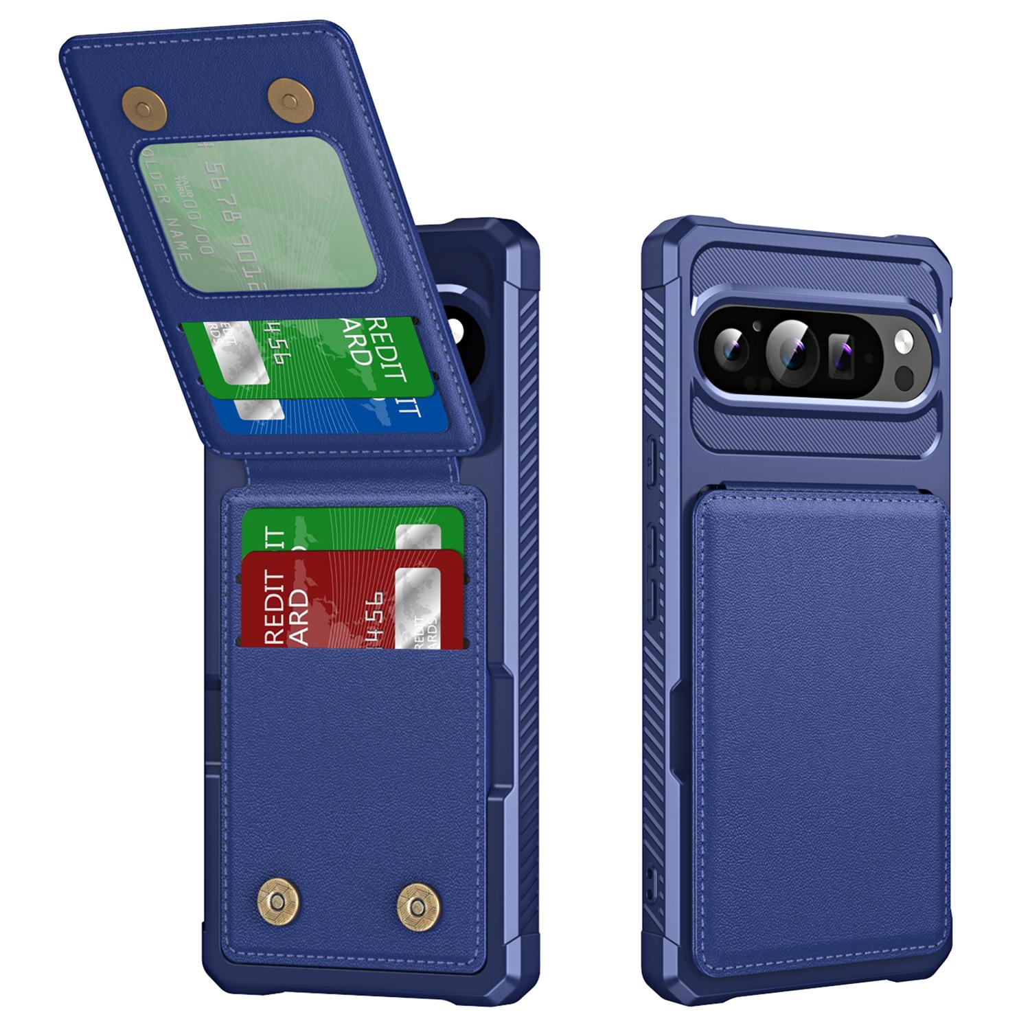 

ZM11 For Google Pixel 9 Pro XL Case Card Slot Kickstand PU+TPU Phone Cover Dark Blue