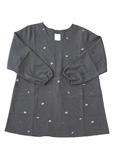 Hanae Mori Brand Apron [HANAE MORI] [Wrinkle-Resistant Even After Washing] Polyester Apron with Flower and Butterfly Embroidery (Kappogi 67626 (Gray)
