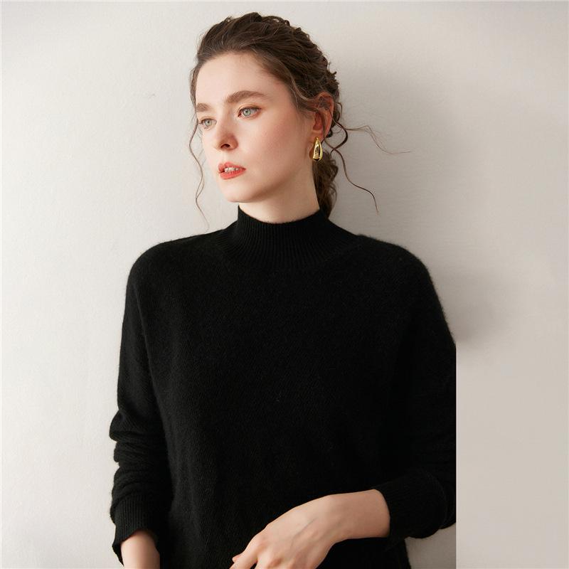 Women's Cashmere Half-High Neck Knit Sweater - Versatile, Loose-Fit, Slimming, Warm Base Layer