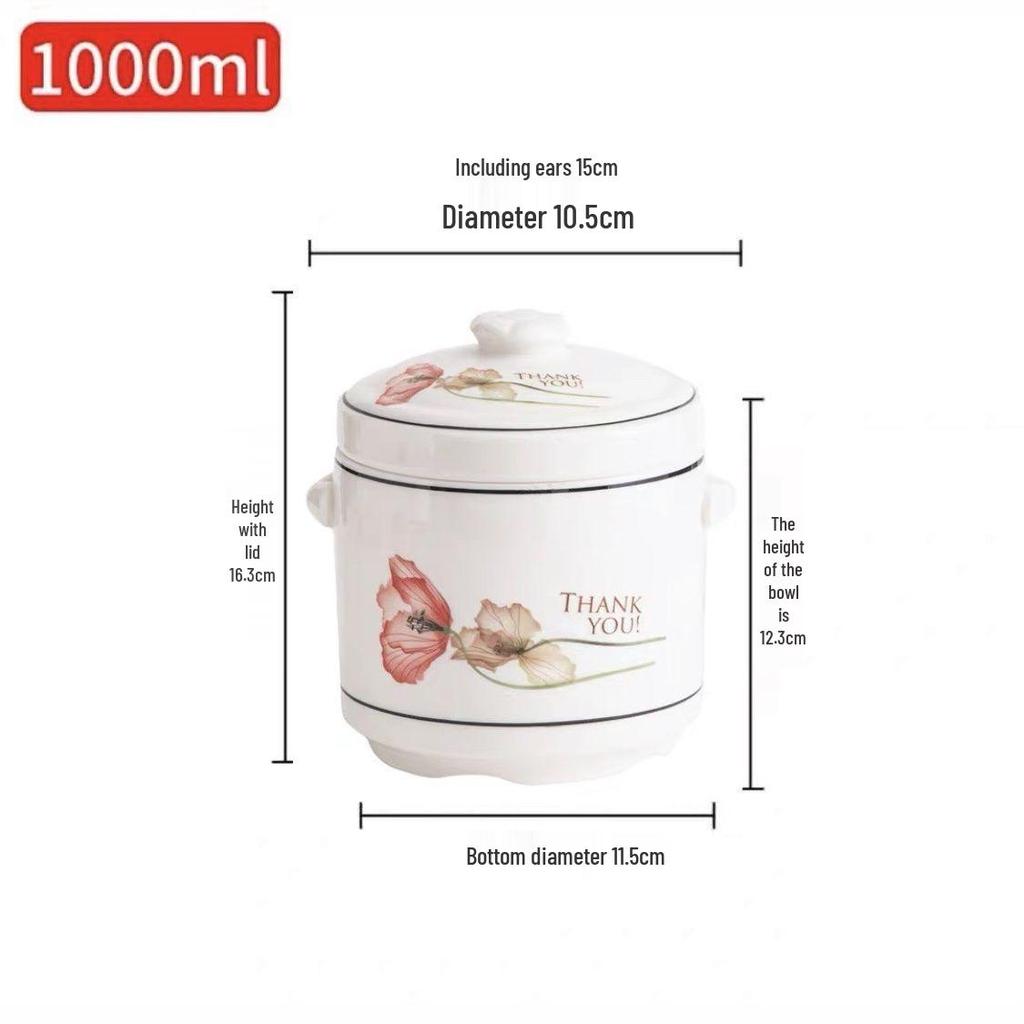 Keramik Doppeldeckel Schwalbennest Schmortopf mit Löffel, Ideal zum Eierdämpfen und für Suppen