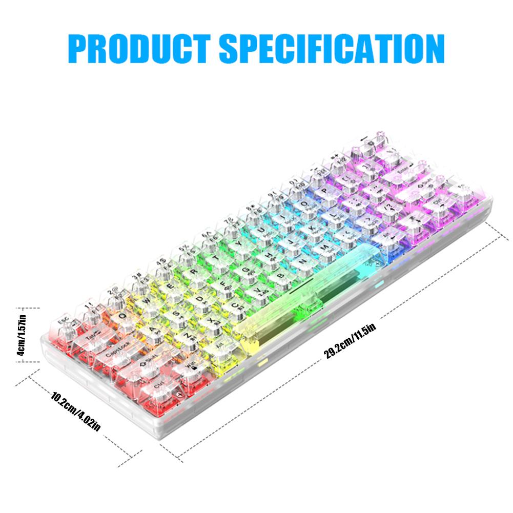 61 Keys Gaming Keyboard Wireless 2.4G Transparent Mechanical Keyboard Bluetooth-Compatible RGB Backlit Gaming Keyboard for Gamer