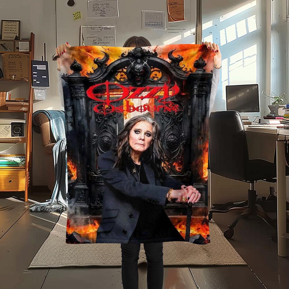 1Pc Ozzy Osbourne Print Flannel Blanket, High quality Comfortable for All Seasons, Home Decor, Warmth and Comfort, Perfect for Gifts