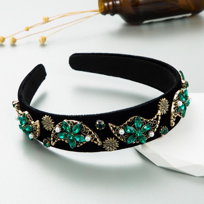 

Женская повязка для волос, стеклянная повязка на голову с тяжелыми технологиями, винтажная бархатная повязка с широкими краями в стиле барокко, головные уборы с водными битами OneSize