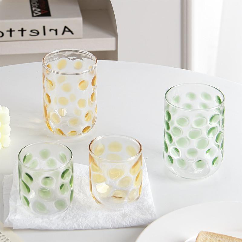 BRColored Polka Dot Glass Cup Breakfast Milk Mug Transparent Wine Glasses Shot Glasses Mugs Coffee Cups Juice MugsEY