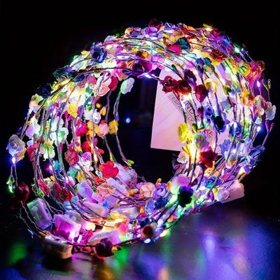 10pcs LED Flower Crowns Headbands Light Up Flower Crown Garland Flower Headdress Floral Headpiece Women Girls Hair Accessories