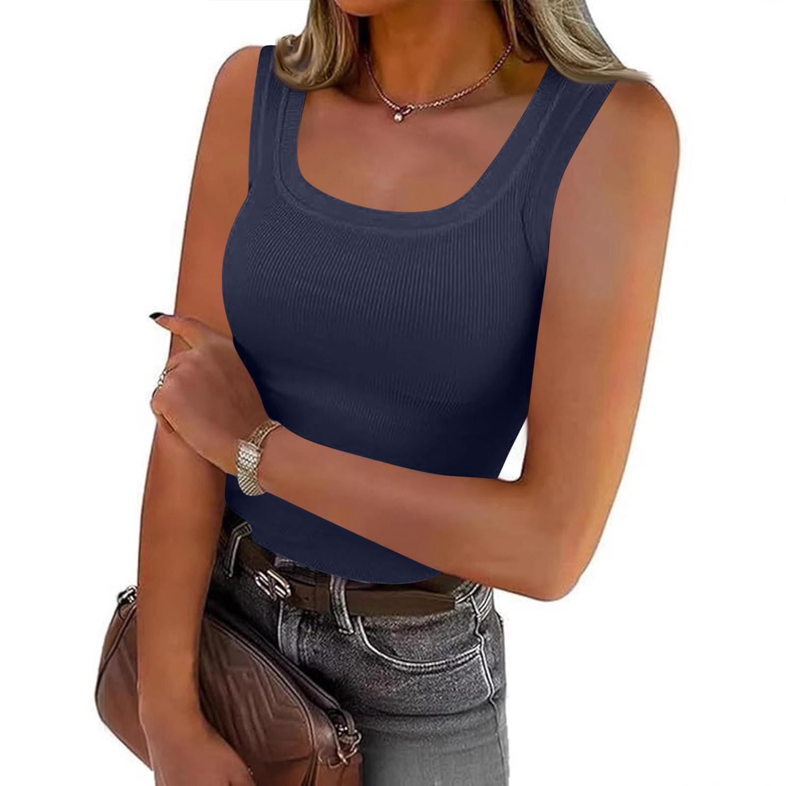 

Tank Tops For Women Sleeveless Ribbed Tops Cute Casual Fitted Basic Cami Shirts L