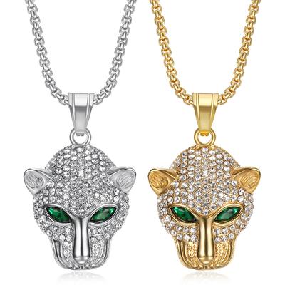 2026 Jewelry Inlaid with Zircon Men's Exquisite Jewelry Necklace Green Red Eyes Leopard Head Pendant Trendy Brand Jewelry Men's and Women's Necklace