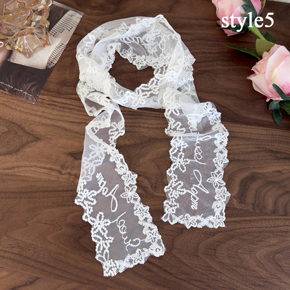Floral Embroidery Hair Scarf Lace Long Ribbon Scarf White Flower Lace Neckerchief  Decorative Strap Necklace Head Wrap Scarves