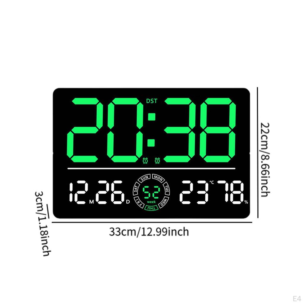 Digitale Wanduhr Dual-Alarm Monats-Tages-Wochentagsanzeige, Große Temperatur-LED