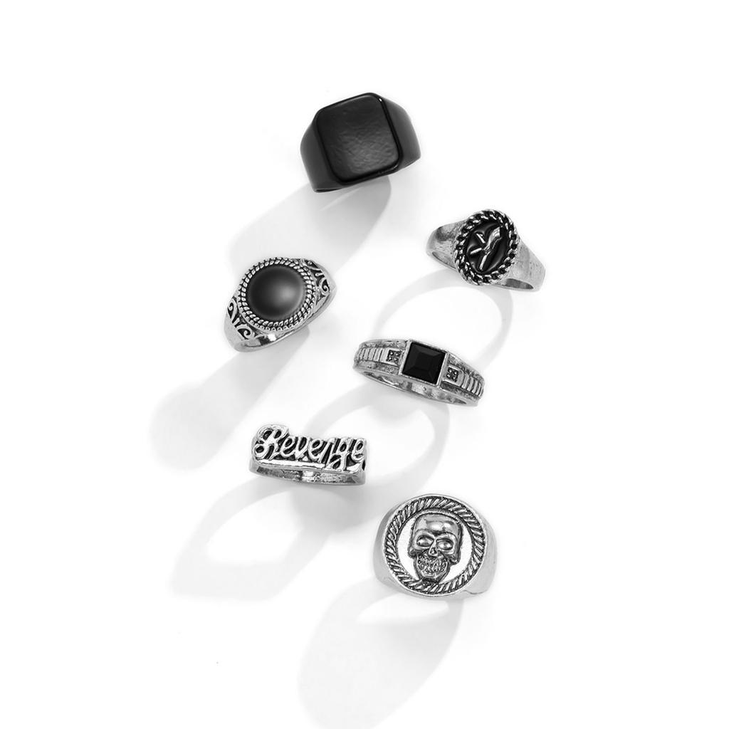 6Pcs Punk Silver Gold Color Chain Rings for Men Hip Hop Vintage Geometric Set Unisex Couple Emo Trend Jewelry Ring