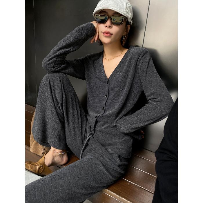 

Foreign style fashion sports suit cardigan vest wide-leg pants two-piece set women s new spring and autumn casual gray XXL темно-сірий