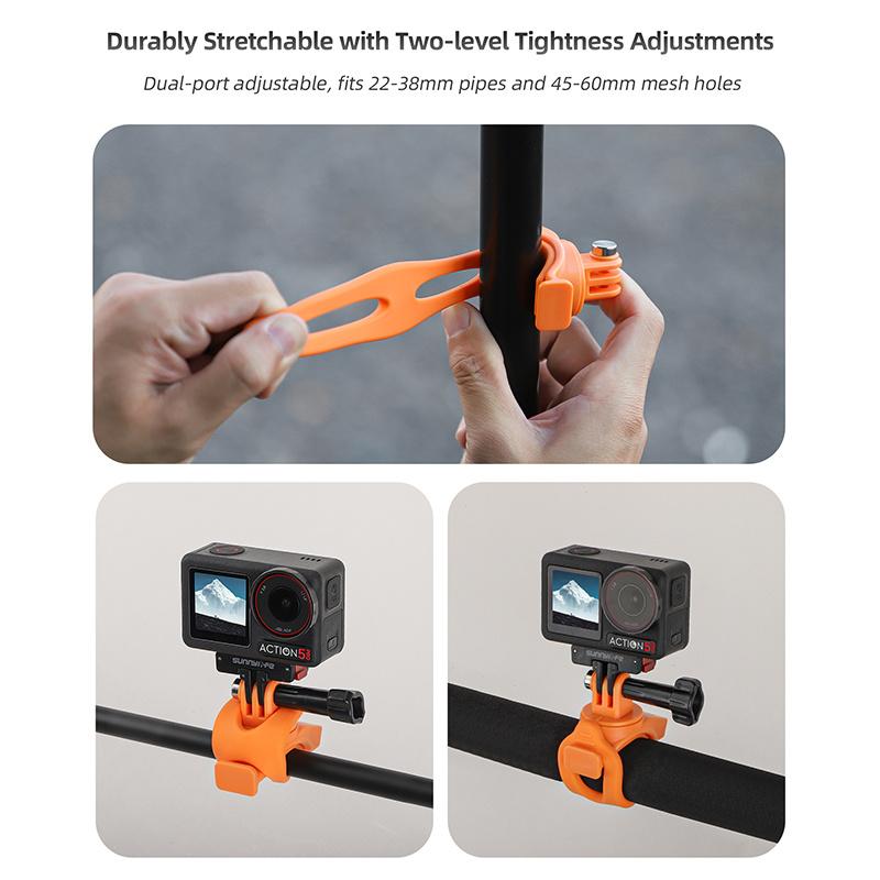 Flexible Silicone Mount for DJI Pocket 3/Osmo Action 5 Pro/4/3/Insta360 Ace Pro 13 - Adjustable Strap Bracket with Secure Clamp,