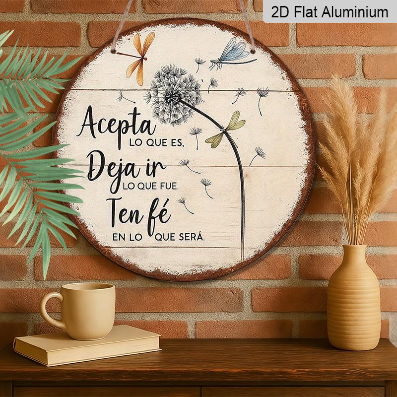 2D Flat, 1pc Round Aluminum Hanging Sign, Vintage Metal Plaque About "Accept, Let Go, Keep Faith", Inspirational Decorative Sign, Suitable for