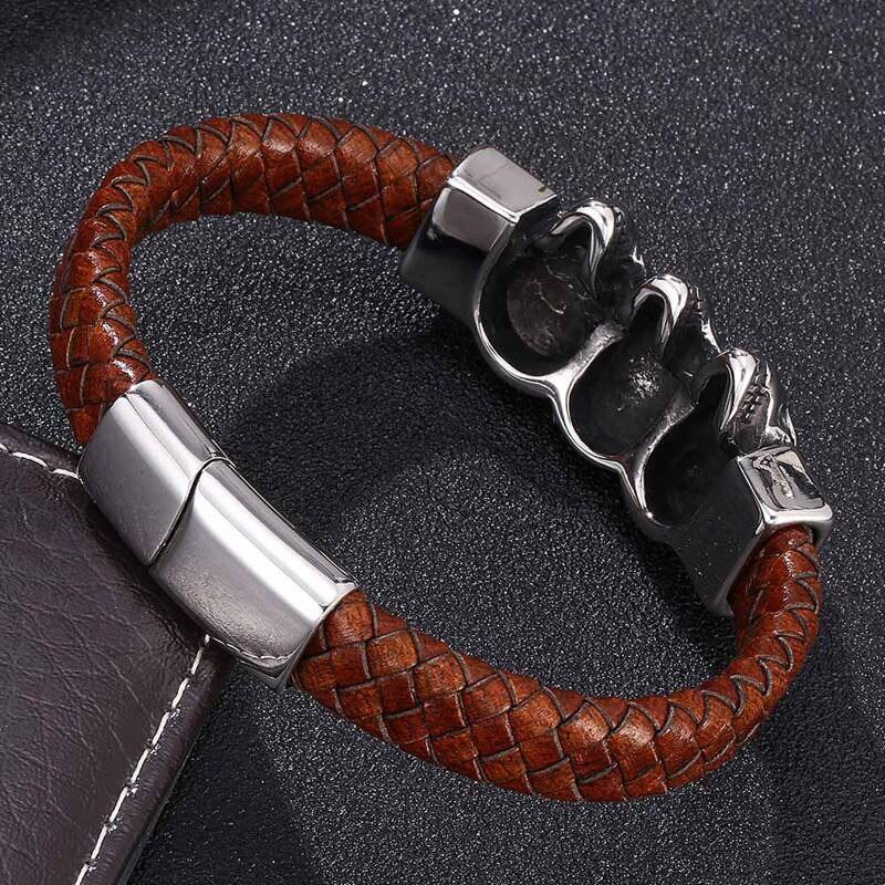Punk Fashion Men Bracelet Cuff Skull Wristband Jewelry Charms Buckle Domineering Bangle