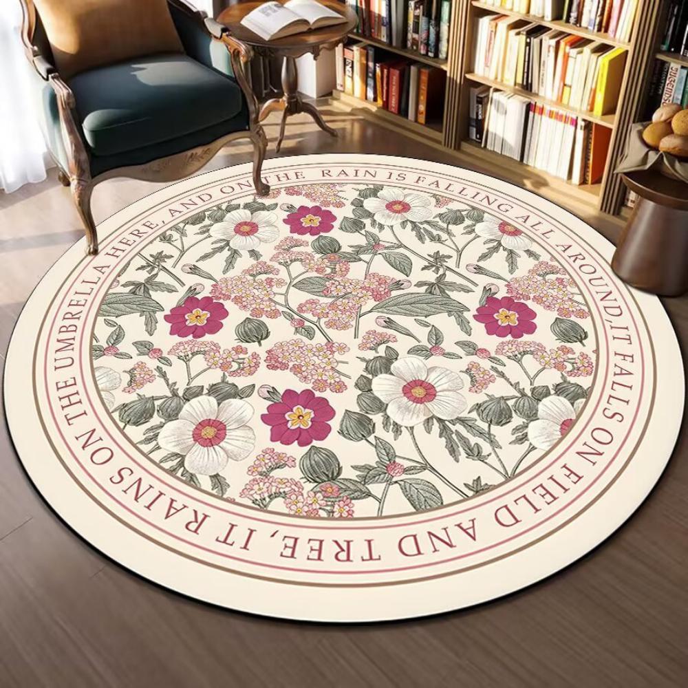 Elegantní kulatý koberec s květinovým vzorem ve francouzském stylu Koberec pod pohovku do obývacího pokoje Domácí dekorace Ložnice Noční měkký koberec Pletený koberec Koberec na čtení Podložka na jógu