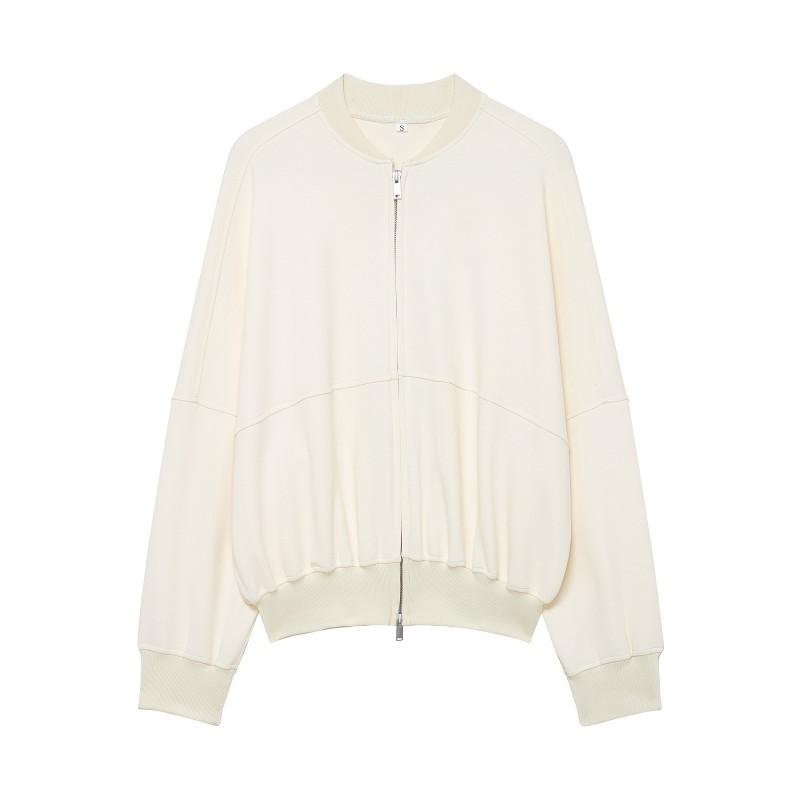 ZA 2026 Womens Casual Slim Fit Zip Up Jacket Solid Color Round Neck Long Sleeve Top