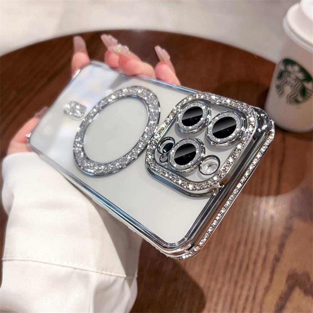 New Bling Glitter Diamond Transparent Magnetic Case For iPhone 17 Air 16E 16 15 14 Plus 13 11 12 16 17 Pro Max Protector Cover