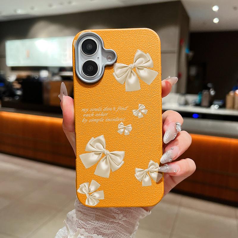 Plain Color Bowknot Patterned Phone Case for iPhone 16 Pro 15 14 Plus 13 12 Pro Max 11 Shockproof Leather Texture Soft Tpu Slim Matte Case Cover