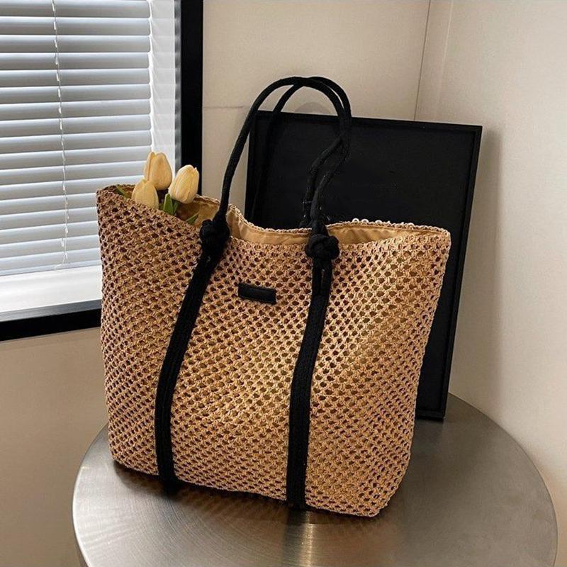 Summer Woven Straw Tote Bag Casual Beach Vacati Women Shoulder Bags Large Capacity Female Handbags Solid Color