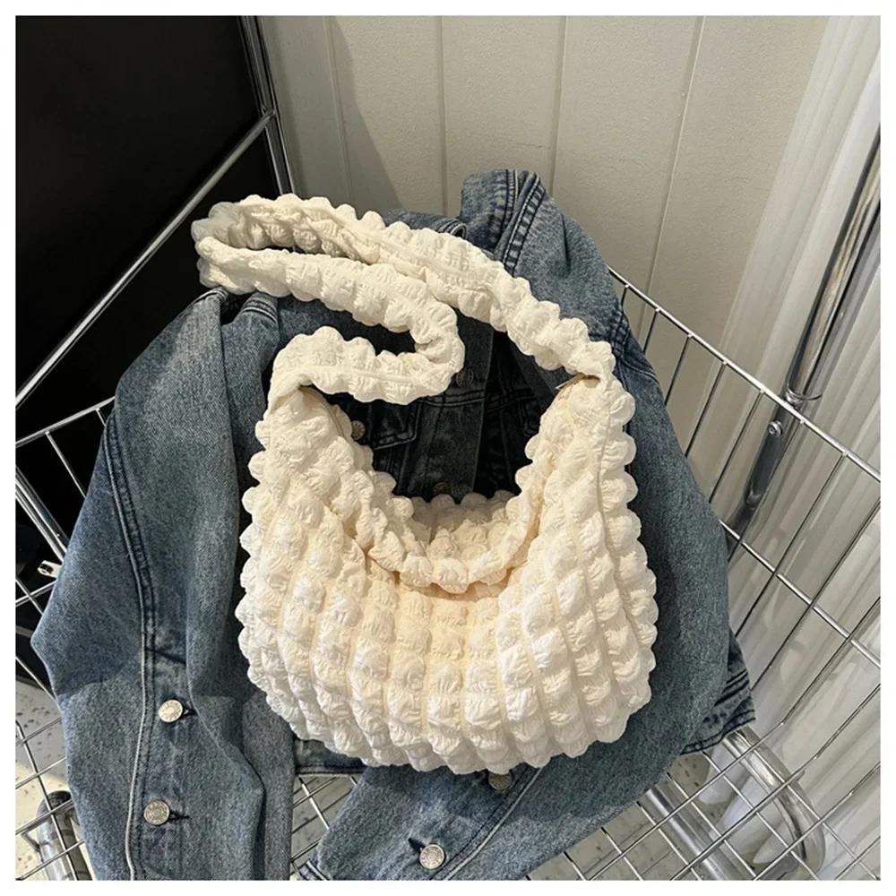 Wrinkled Design Embroidered Plaid Shoulder Bag Underarm Bag Simple Large Capacity Quilted Tote Bag for Women