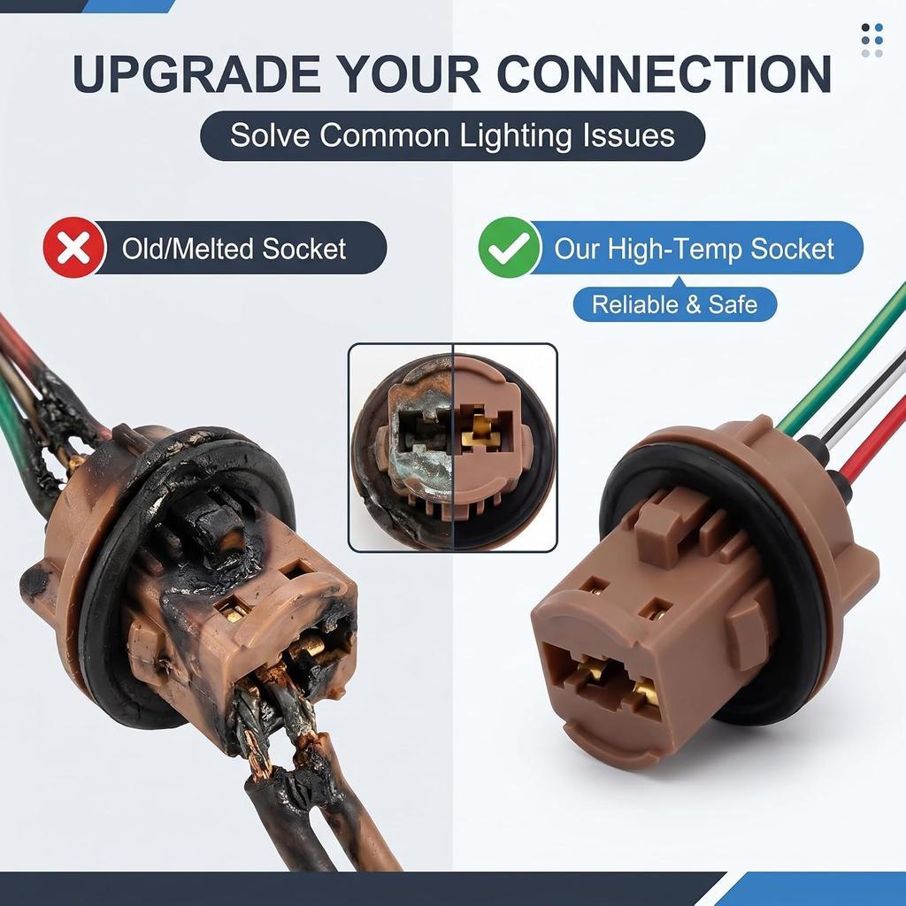 2 PCS Automotive 7443 Brake Light Bulb Holder, Copper Core Wiring Harness Socket, Insulated Female Adapter for T20 Bulb, Universal for Most Cars,