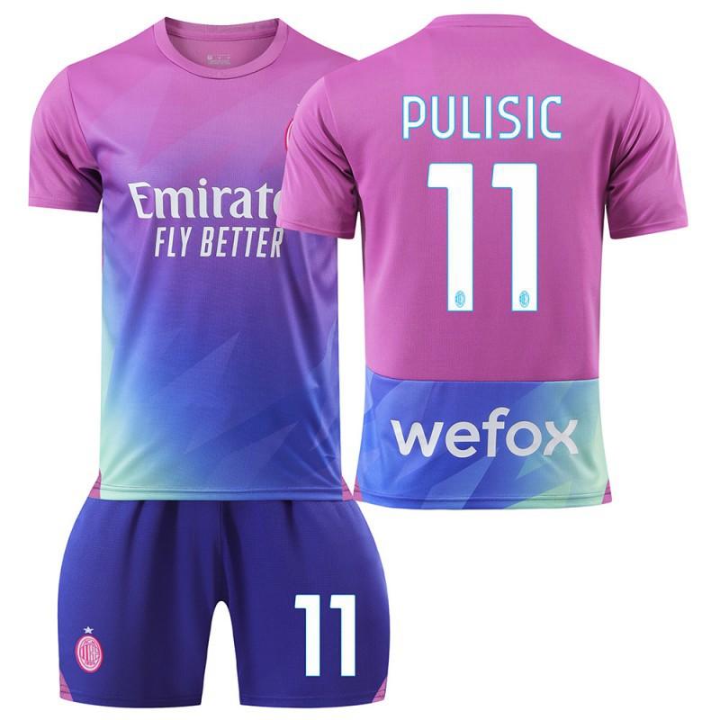 AC Milan 2 Set Maglia da Trasferta N.. 9 Giroud No. 10 Leone No. 11 Pulisic No. 19 Uniformi da Calcio Olimpiche Edizione per Fan