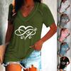 Damenmode V-Ausschnitt Print Pullover Lässiges Kurzarm-T-Shirt