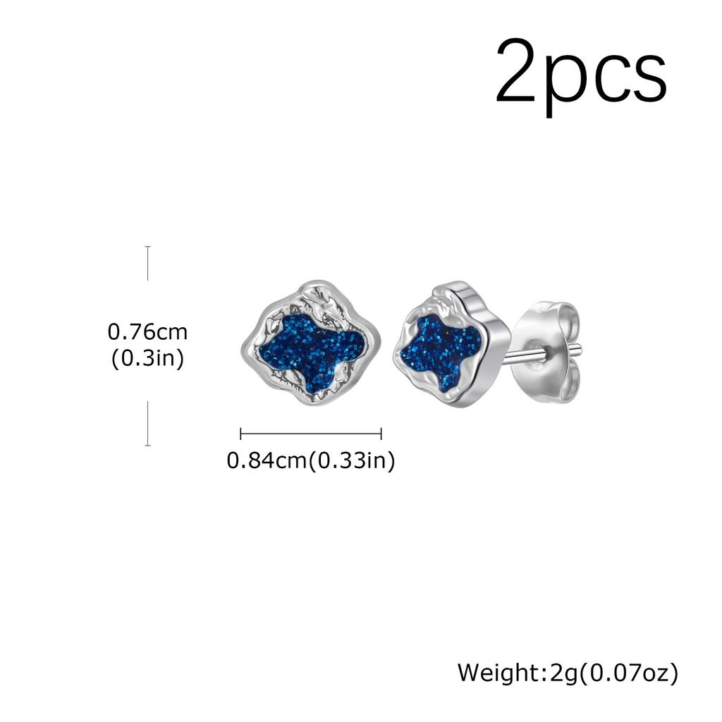 Fashion Punk Black Blue Irregular Geometric Metal Small Stud Earrings Trendy Waterproof Piercing Jewelry for Men Gifts