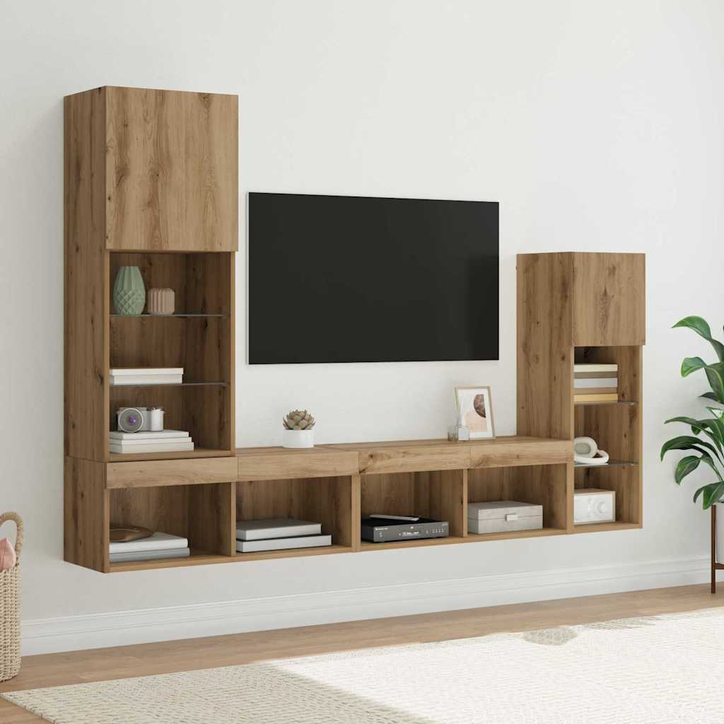 TV Wall Units Wall Mounted 4 pcs Artisan Oak Wood Based Material