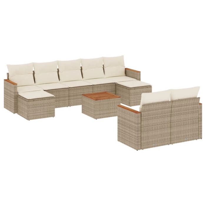 VidaXL Salon de Jardin avec Coussins 10 pcs, Canapés de Terrasse, Ensemble de Meubles de Patio, Mobilier d'Extérieur, Beige 3226408