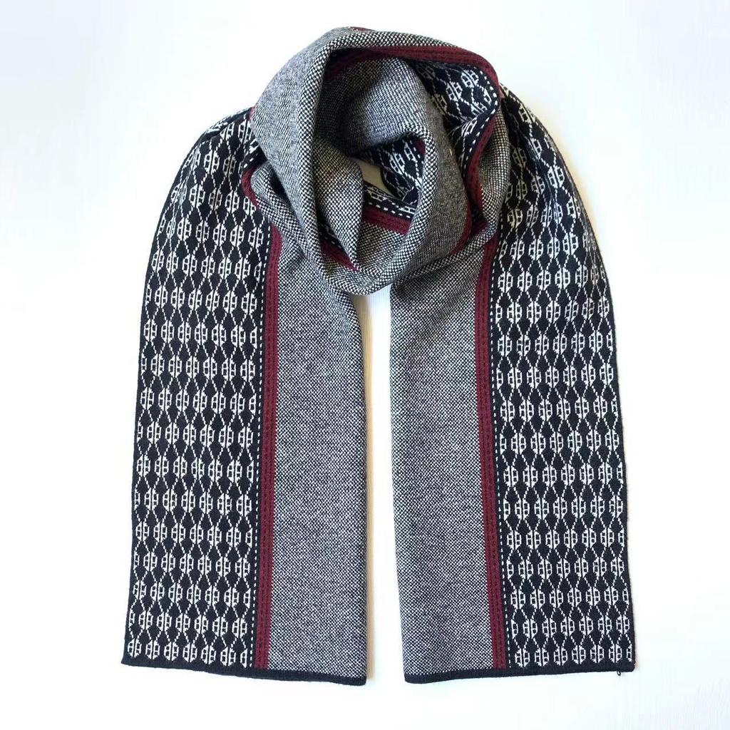 Classic Men's Cashmere Jacquard Knit Neck Warmer Scarf - Autumn/Winter Versatile Style