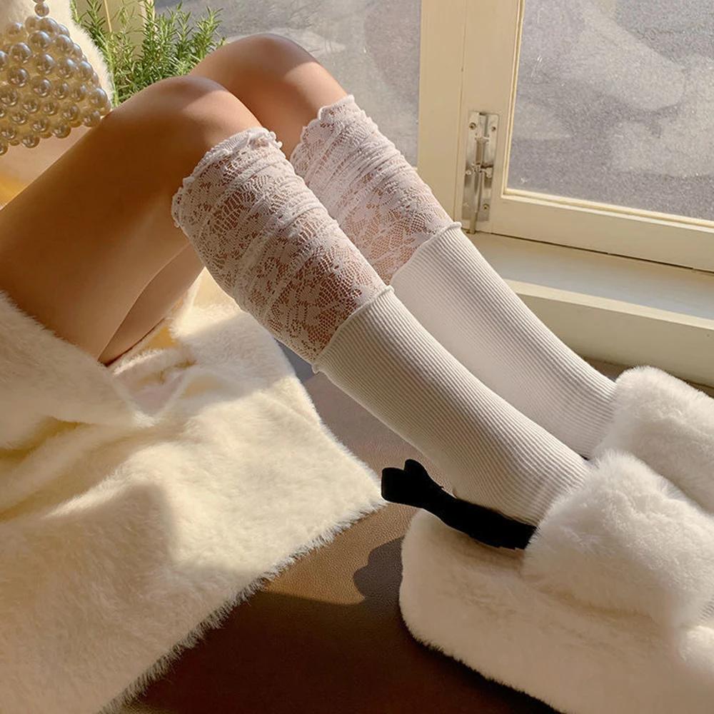 Lolita Ladies Lace Long Socks Autumn and Winter Warm Knee Sexy Lace Knee High Stockings Over Knee Thigh Stockings Boot Socks