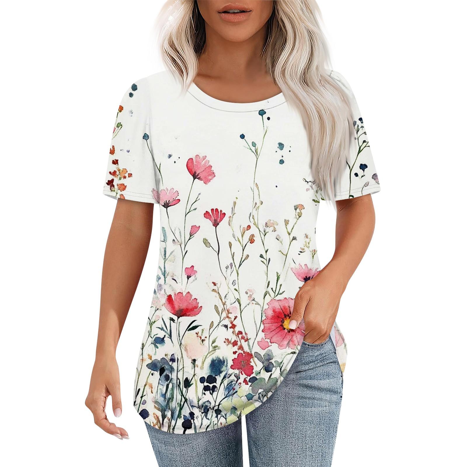 

Женская ретро-принтованная модная повседневная футболка с круглым вырезом и коротким рукавом L бежевый