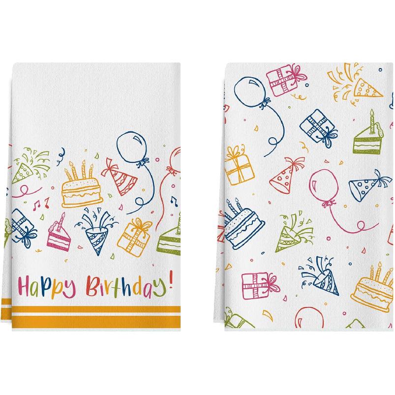 XCHI Juego de 2 paños de secado con diseño de confeti para tartas a mano alzada de feliz cumpleaños, 18 x 26 pulgadas, para decoración del hogar