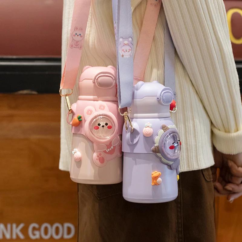 MULAN Children Thermos Mug Stainless Steel Leak-Proof Vacuum Flask With Straw Cartoon Thermal Water Bottle Thermocup Drinkware