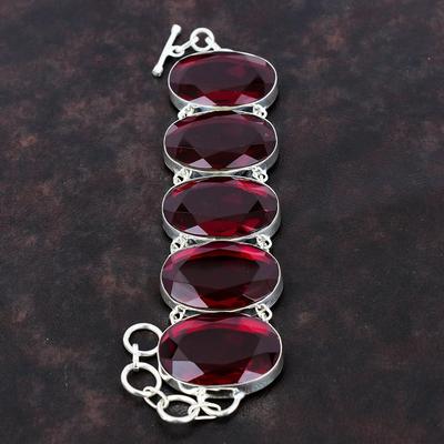 Facettiertes Mosambik Granat Armband 925 Sterling Silber Armband Sehr hübscher Edelstein Handarbeit Schmuck Verstellbares Kettenarmband Geschenk für Sie
