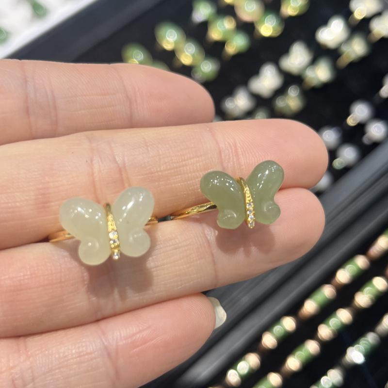 Hetian Jade Schmetterlingsring: 925er Sterlingsilber, Eingelegtes Jadeit, Vielseitiges Damengeschenk.