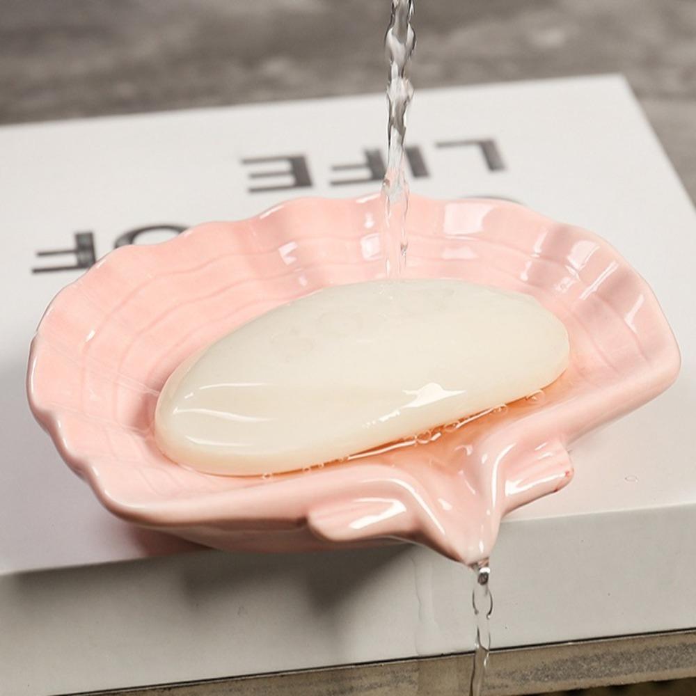 Ceramic Shell Conch Soap Box Soap Dish Soap Drying Rack Practical Drain Rack  Bathroom