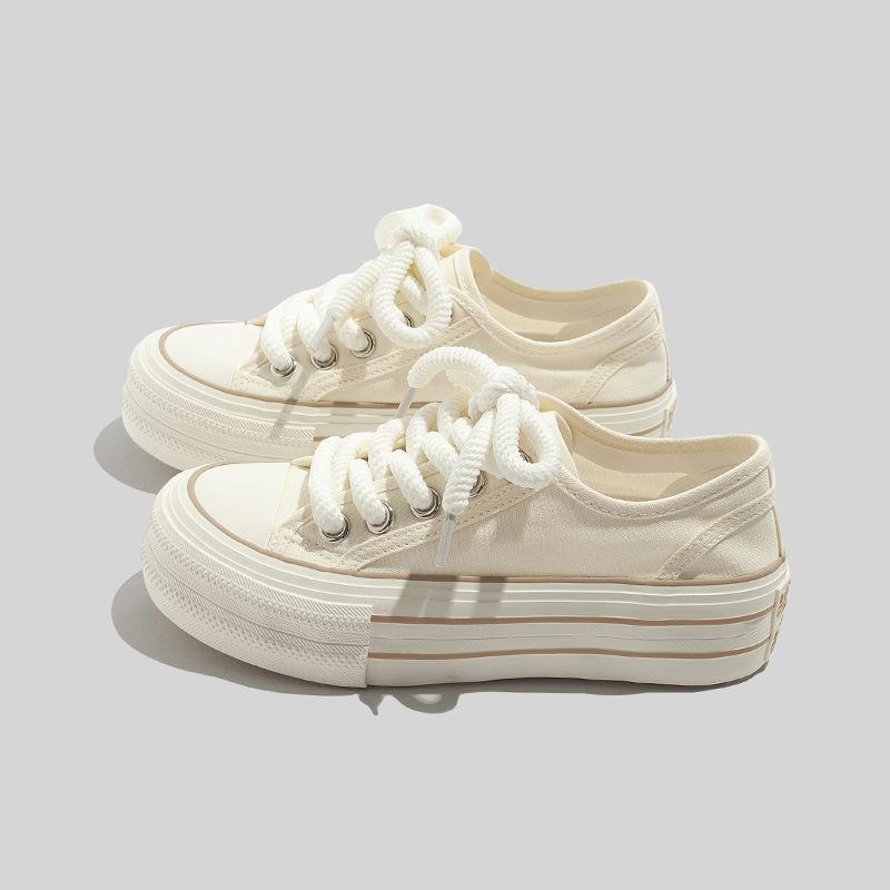 Belle Summer Platform Canvas Shoes Thick Shoelaces Big Head Shoes Thin Casual Shoes