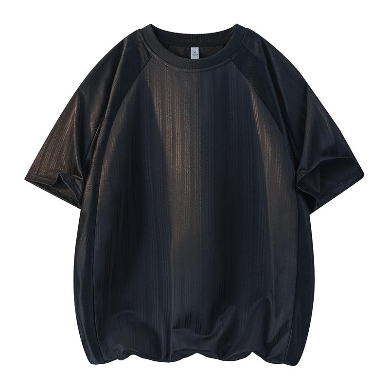 

Solid Color Round Neck Casual T-shirt Men s Summer Loose Breathable Short-sleeved Top 2XL чёрный