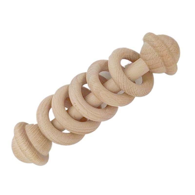 Beech Handbell Infants Baby Toy Solid Wood Unpainted Wooden Ring Soothing Funny Exercise