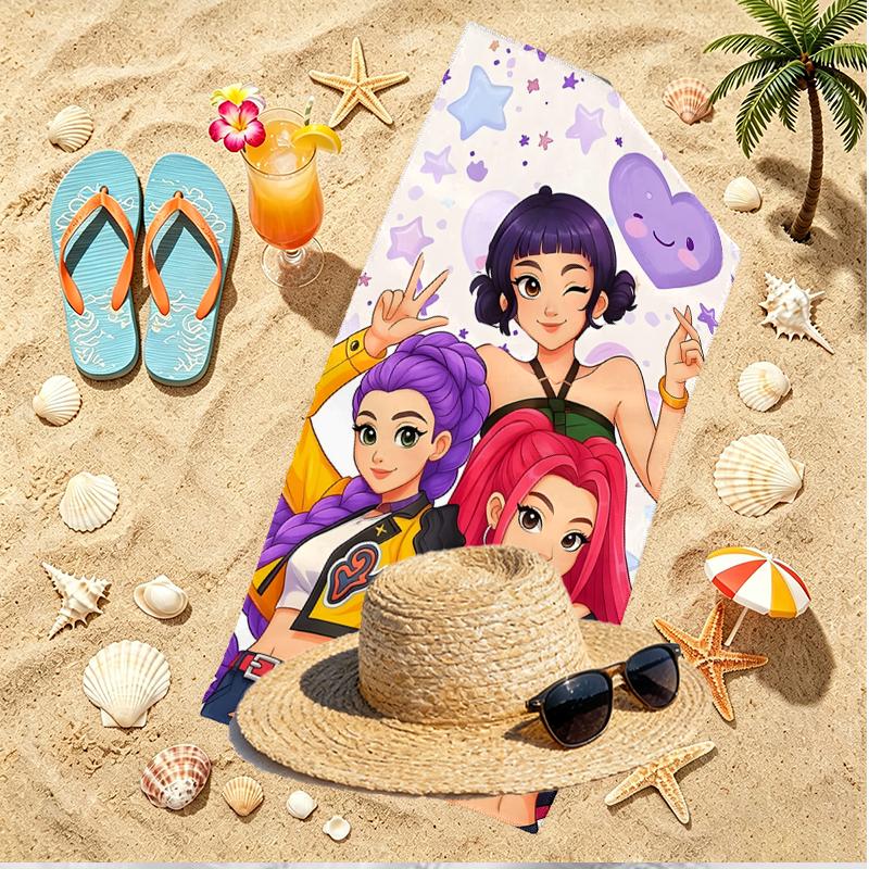 KPop Demon Hunters Print Beach Towel, Versatile Lightweight Absorbent Beach Towel for Pool Surf Yoga Bathroom, Perfect Birthday Holiday Gift