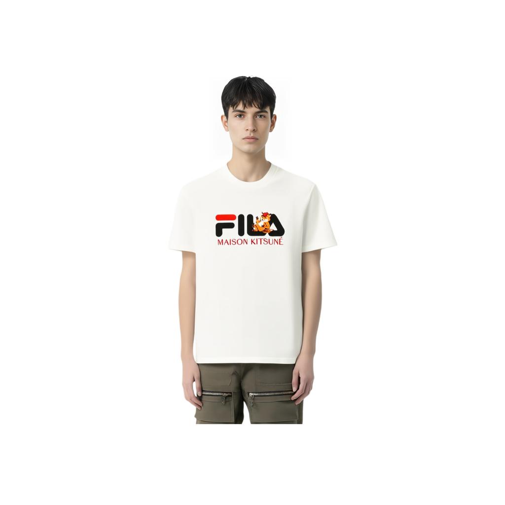 Fila X Maison Kitsune Classic Fox Casual Fashion Versatile Sports Short Sleeve T-Shirt Men Tops Cloud-White F11M529101F-WT