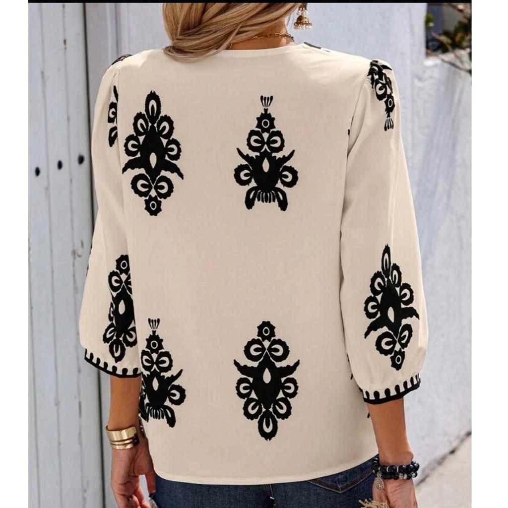 Women's Casual Loose And Fashionable V-Neck Printed Top, Fashionable Top Fashionable Top