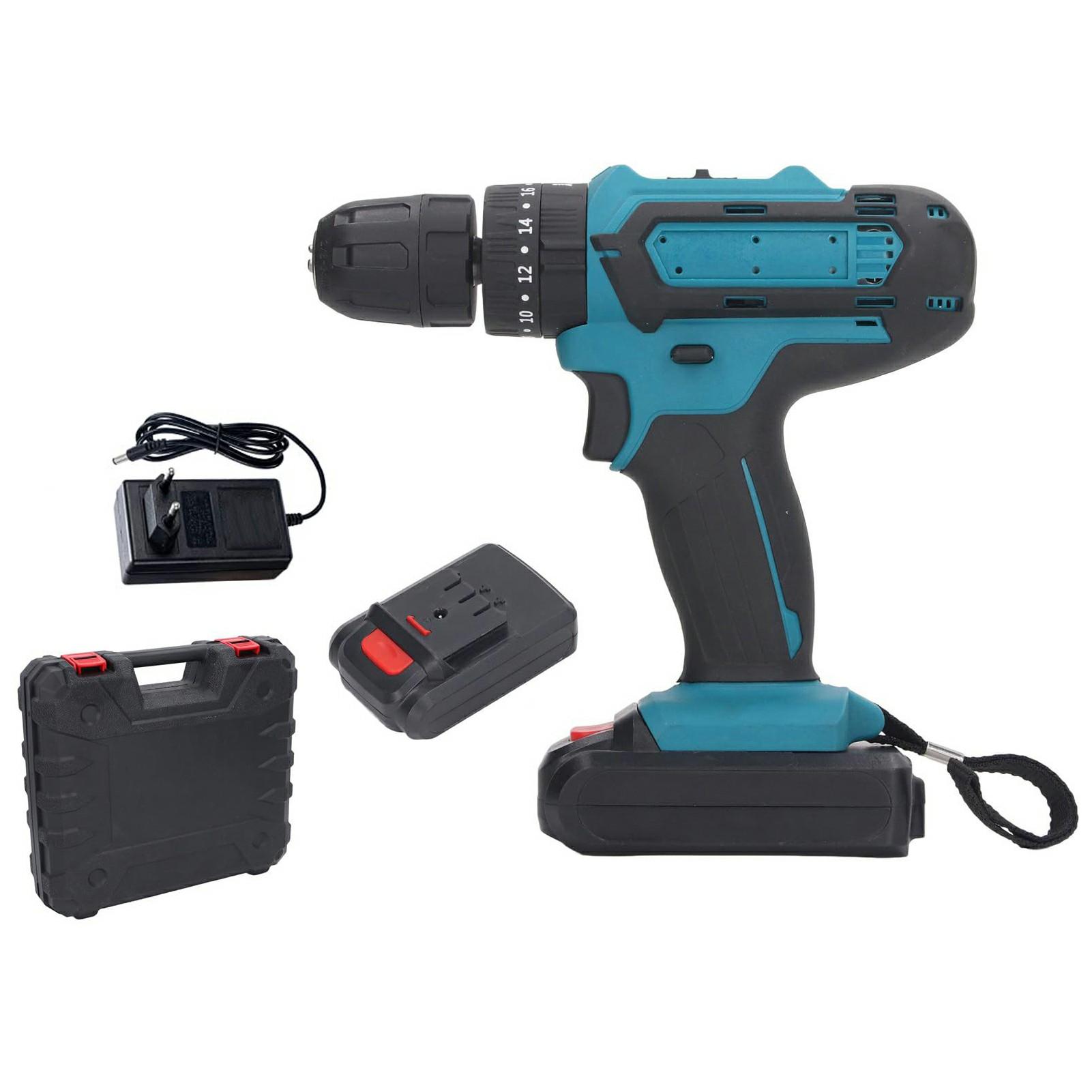 

21V Cordless Drill with 1 Battery,3/8-inch Chuck Electric Drill Driver Kit for Home Garden A